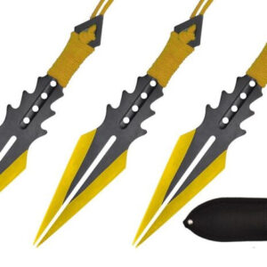 3 PC 7.5 INCH SPLIT BLADE THROWING KNIFE SET - GOLD